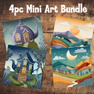 Teapot House Abstract Mini Art Prints Bundle #5  - 4PC