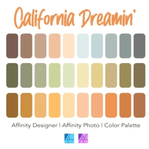 Affinity Designer Color Palette Bundle | California Dreamin' | Color Swatches | Instant Download | Digital Color | Affinity Photo | 30 Colors