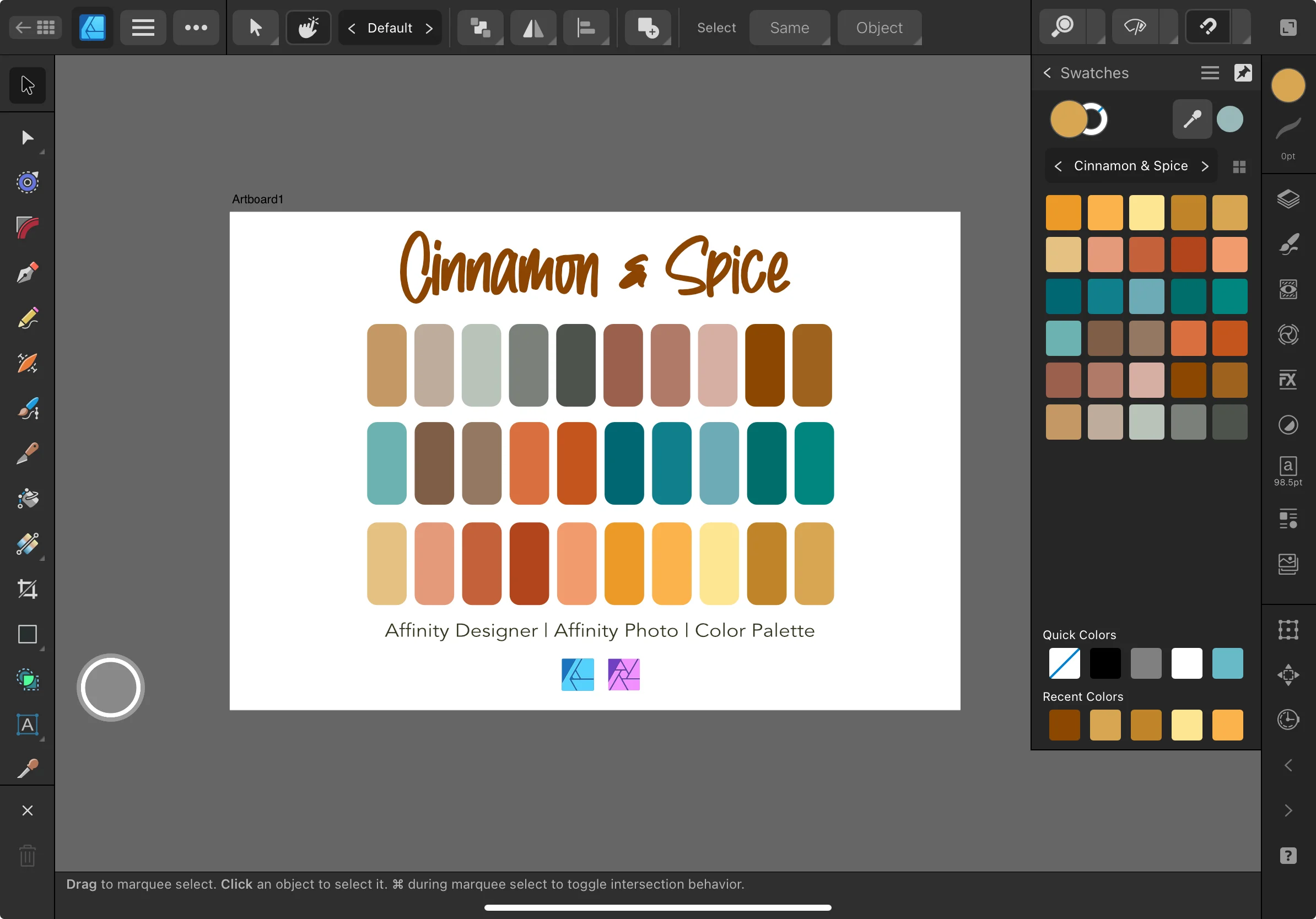 Affinity Designer Color Palette Bundle | Cinnamon Spice | Color Swatches | Instant Download | Digital Color | Affinity Photo | 30 Colors